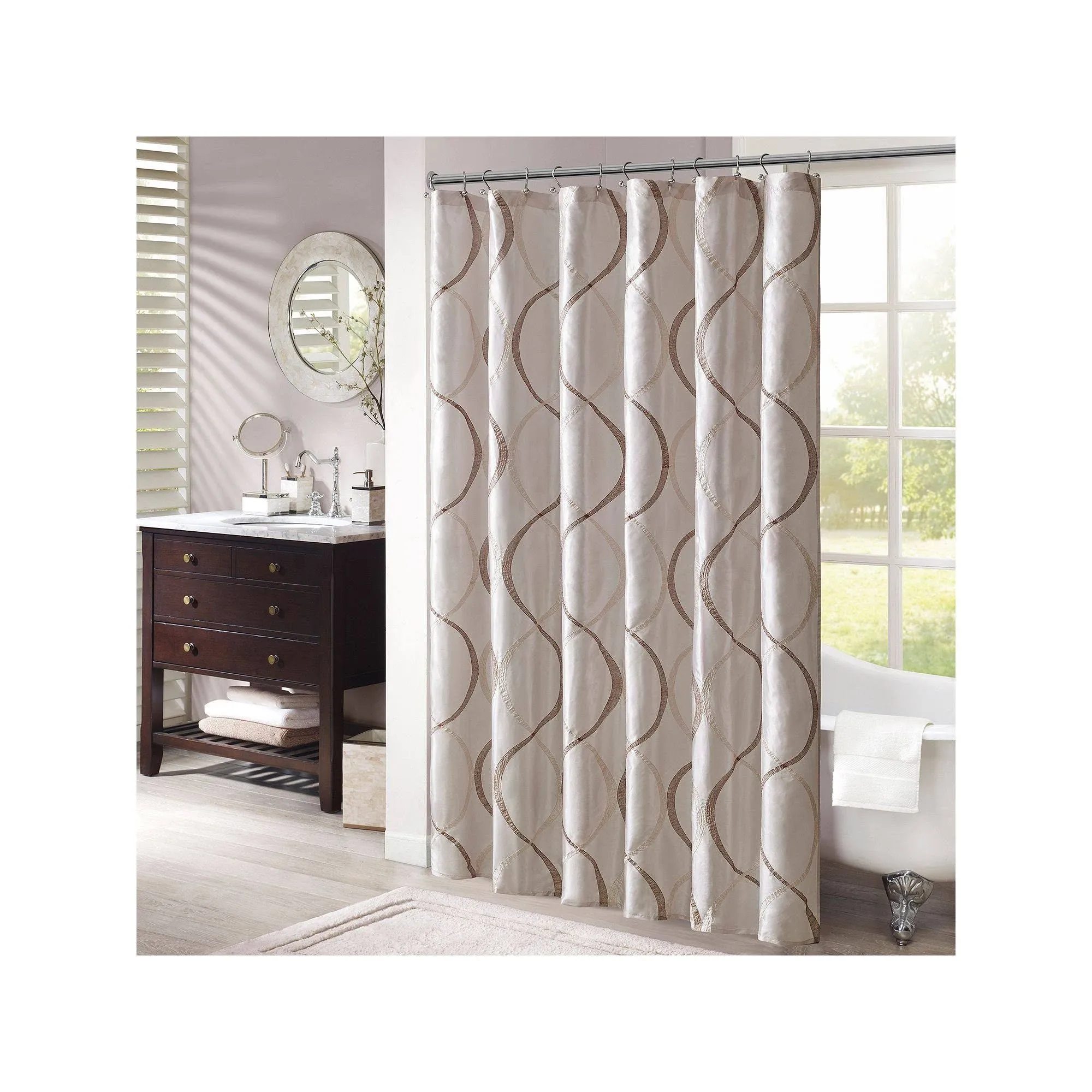 100% Polyester Taffeta Embroidered Shower Curtain,MP70-1<wbr/>915