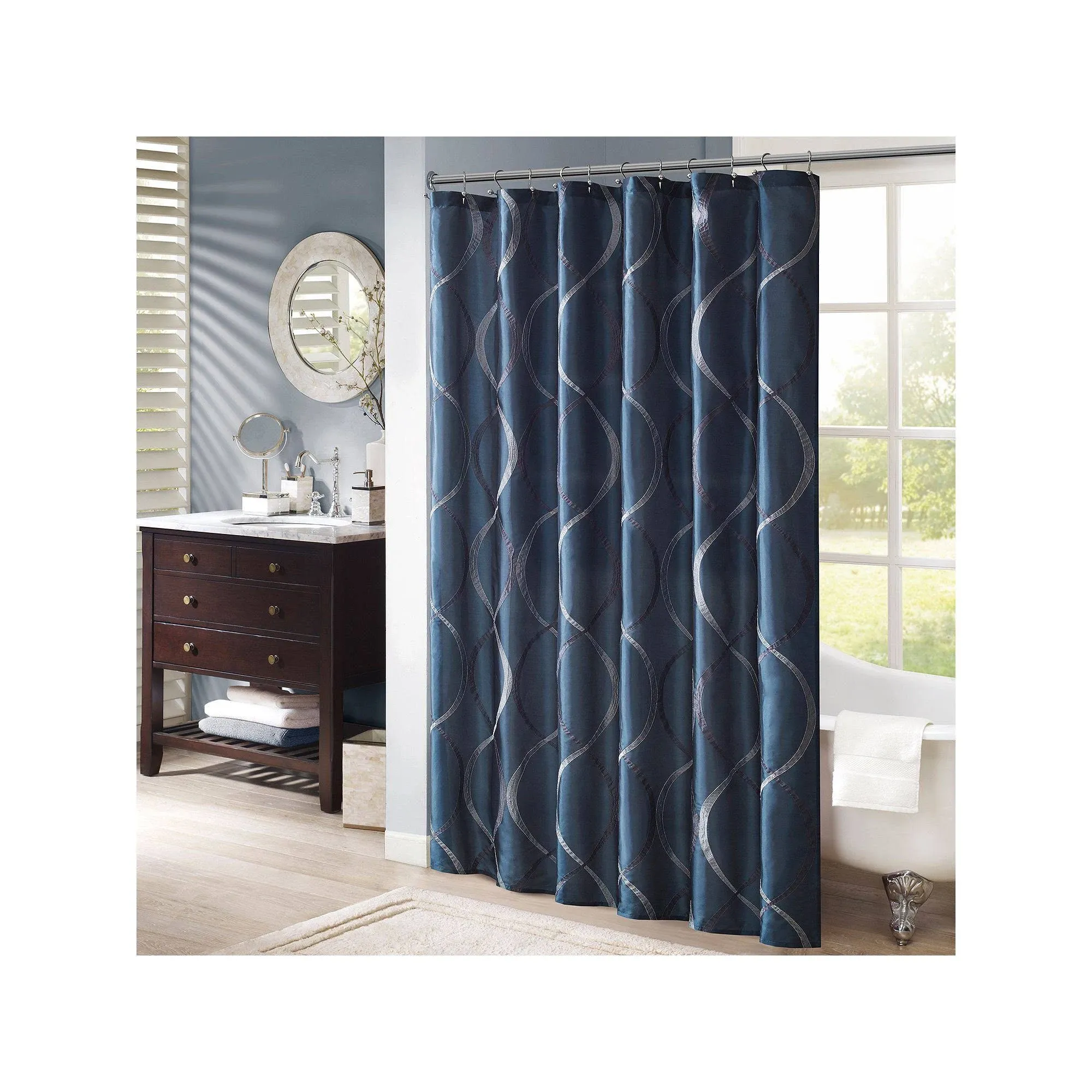 Madison Park Serendipity Shower Curtain Embroidery Ogee Design 72&#034; x 72&#034; - Navy