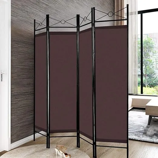 6 FT 4-Panel Folding Room Divider  Freestanding Privacy Screen Steel Frame Black