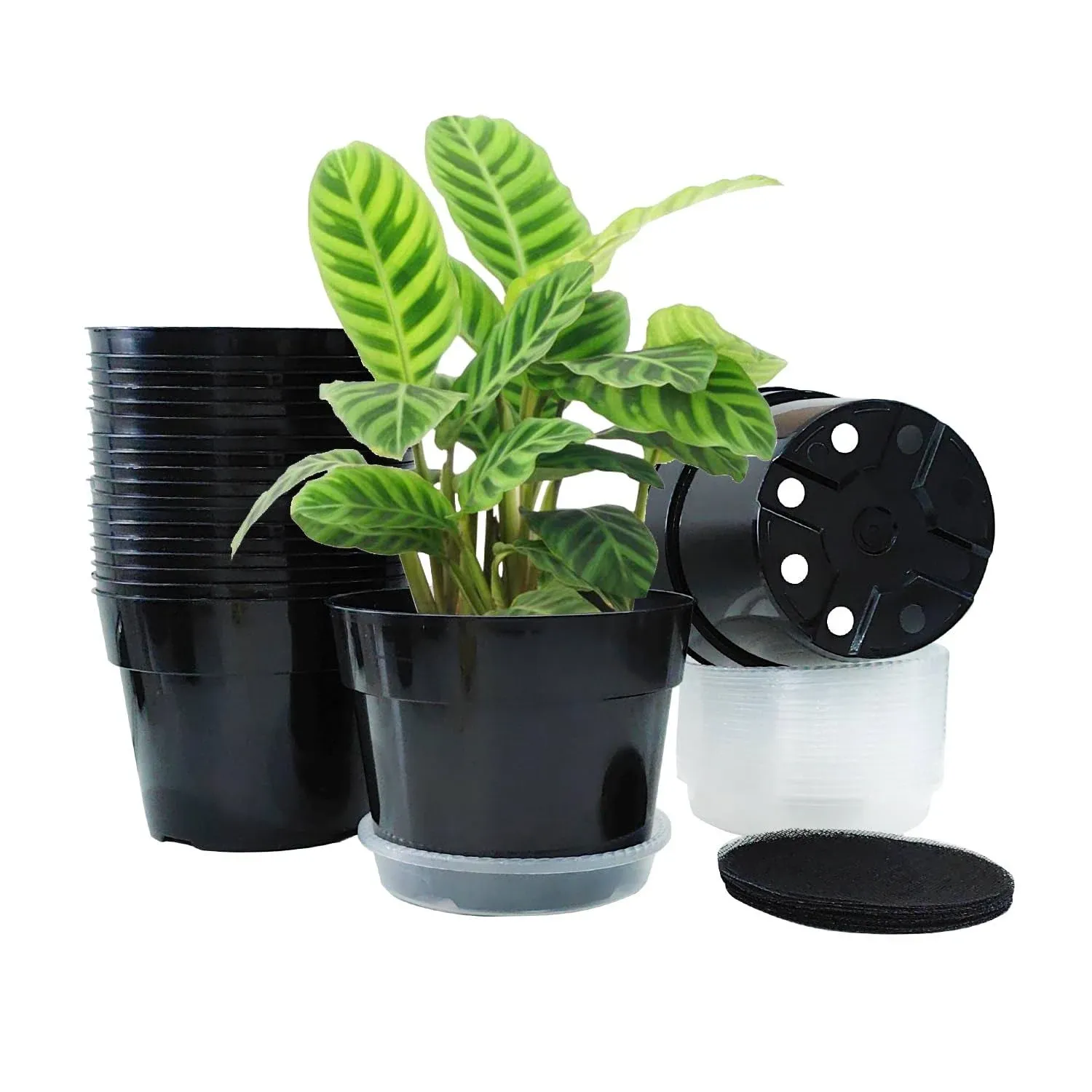 20 Pack Plant Pots, 6 Inch Plastic Plant Planter with Saucers and Mesh Mats, ...