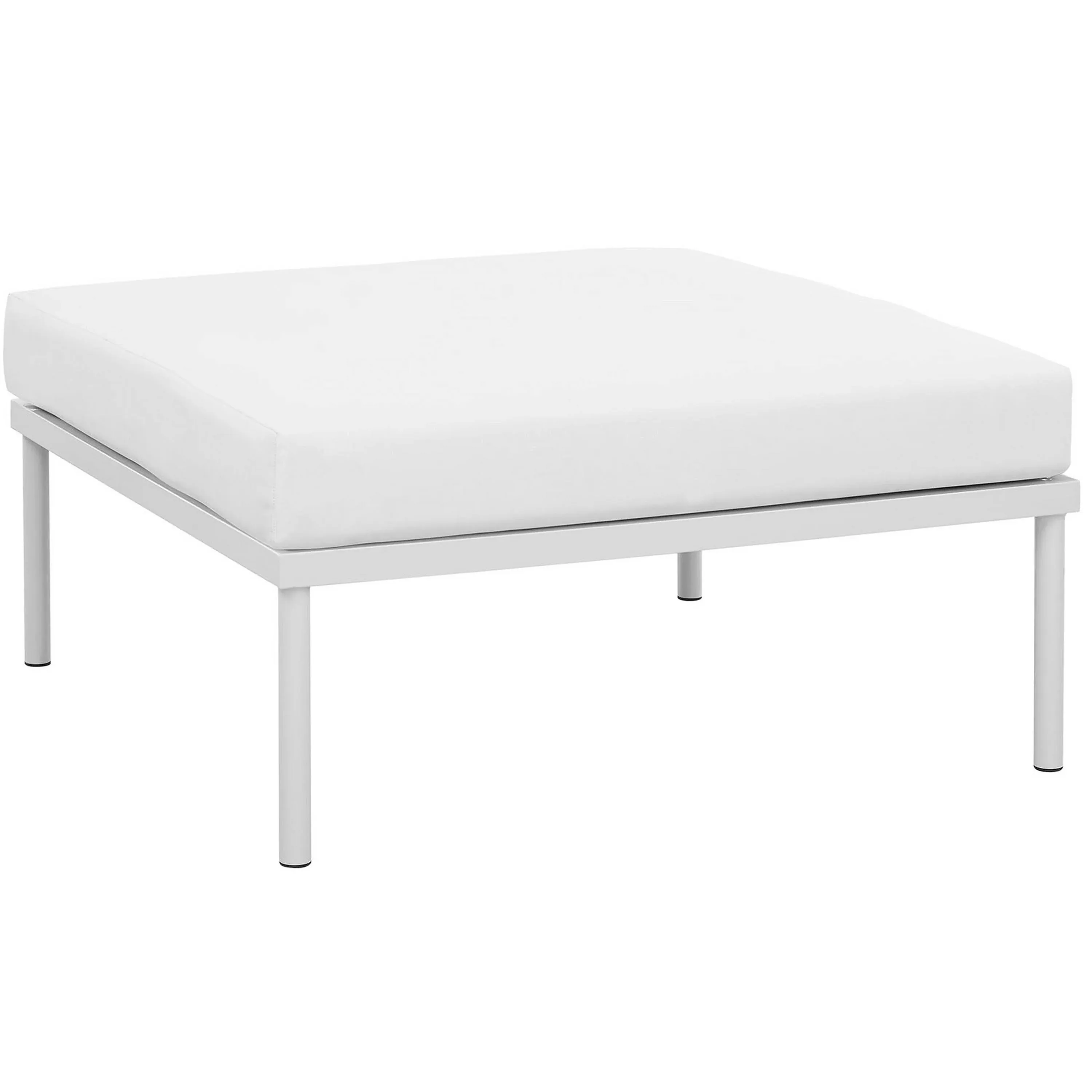 Harmony Outdoor Patio Aluminum Ottoman in White w/ White Cushion by Modway