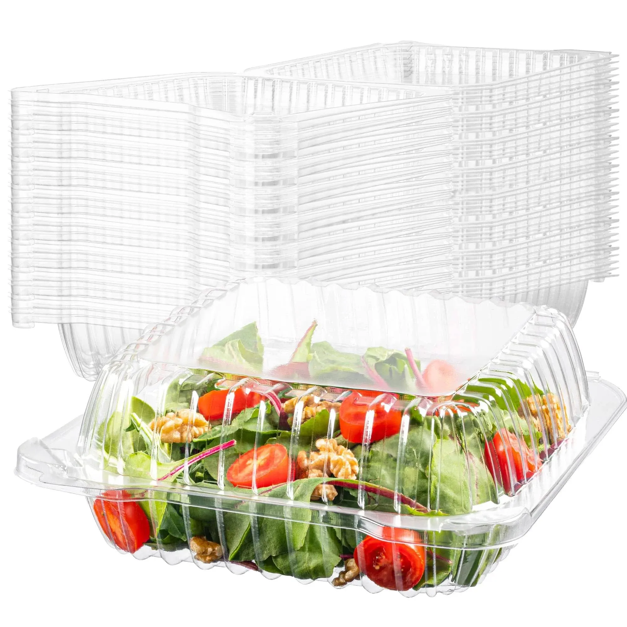 70 Clear Plastic Containers, 8" x 8" x 3" Hinged Lid Togo Containers for Food ...