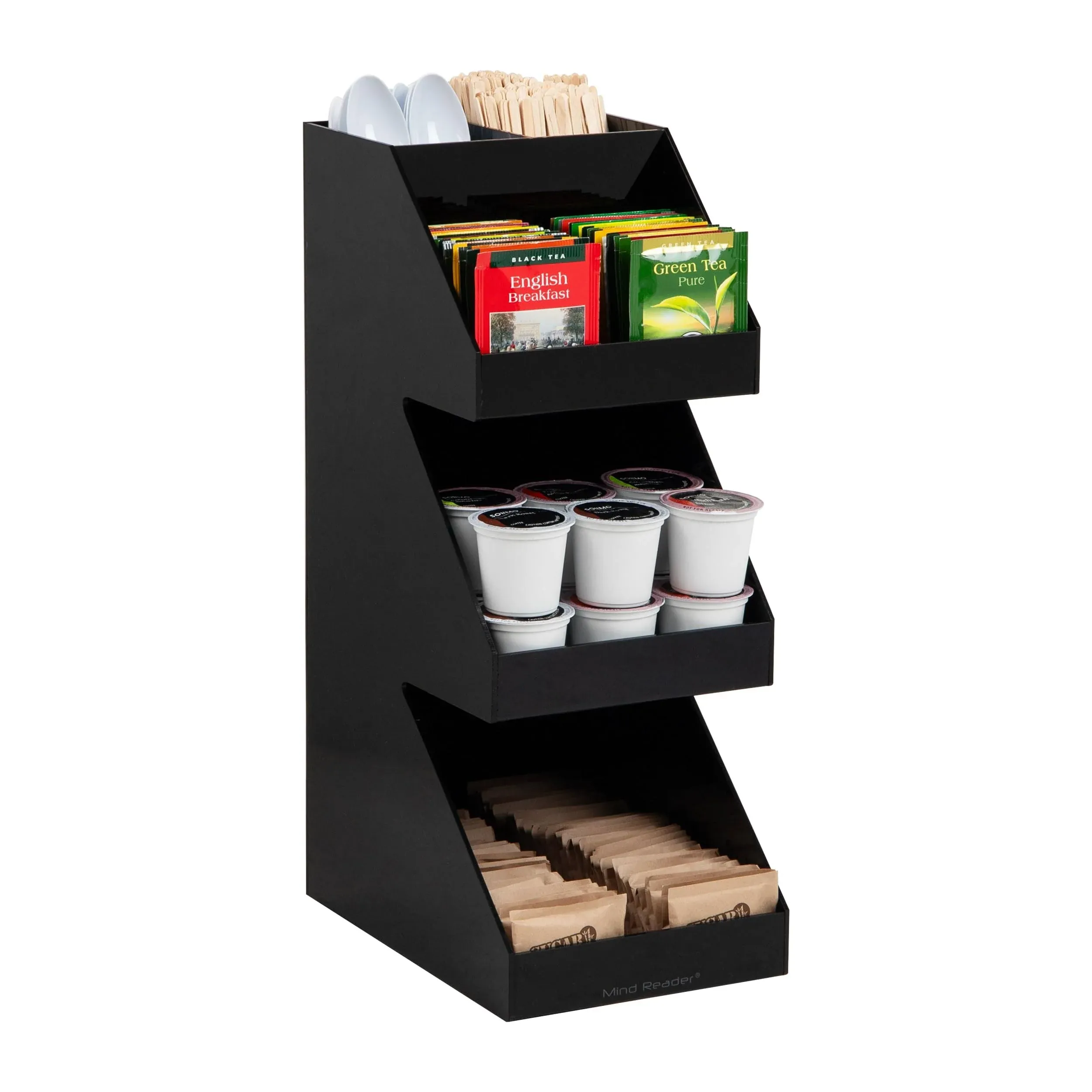 Mind Reader Coffee Tea Utensil and Condiment Station, Countertop Organizer, Coffee Bar, Kitchen, 6"L x 9"W x 16"H, Black