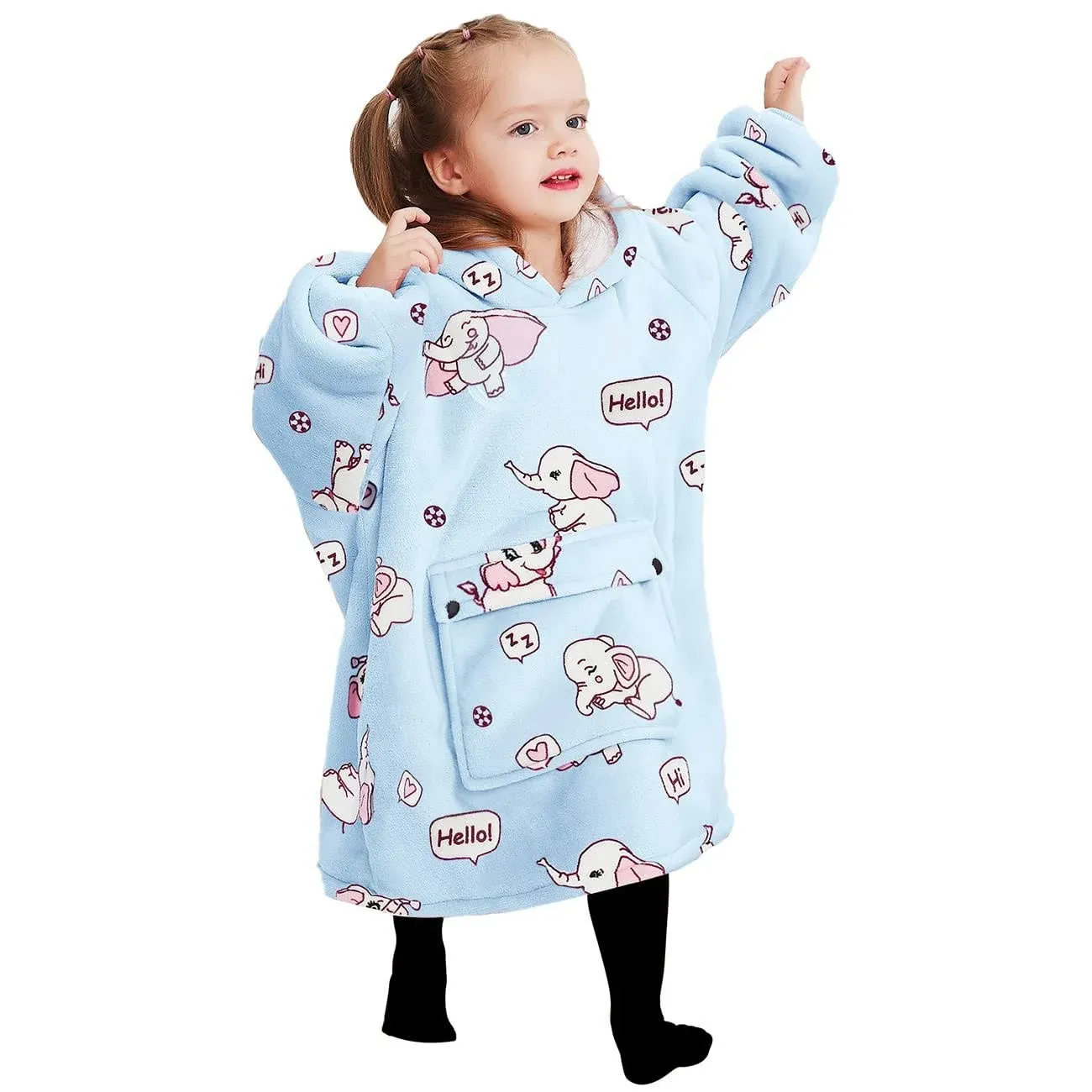 KFUBUO Wearable Blanket Hoodie for Kids Toddlers Sherpa Blanket Sweatshirt with ...