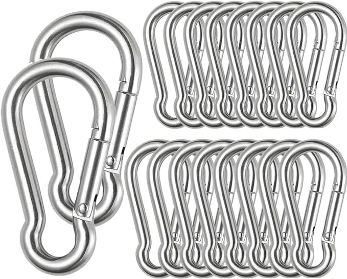 Stainless Steel Spring Snap Hook Carabiner M6 M8 M10 Heavy Duty Carabiner Clip Spring Clips Keychain 5/16 Inch Quick Links for Backpack, Hammocks, Camping, Swing(16/30/10PCS)