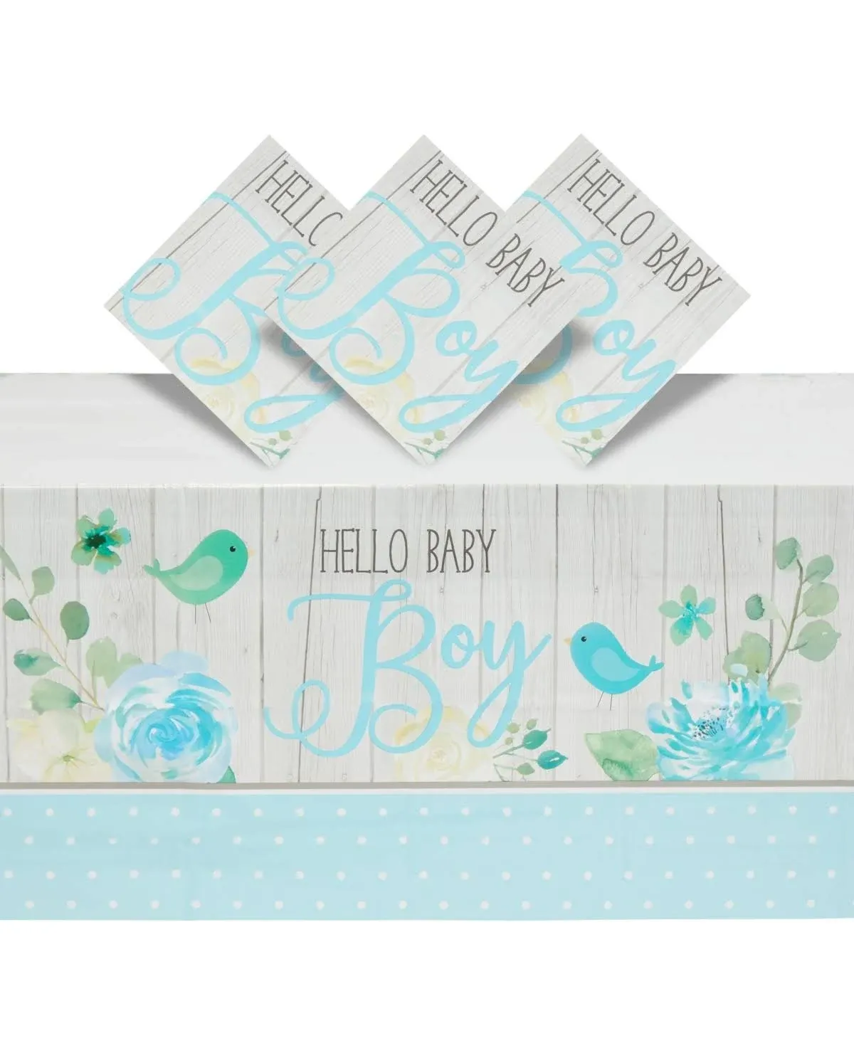 3 Pack Blue Baby Shower Table Covers, Hello Baby Boy, 54 x 108 in