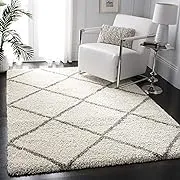 SAFAVIEH Hudson Shag Collection Accent Rug - 4' x 6', Ivory & Grey, Modern Trellis Design, Non-Shedding & Easy Care, 2-inch Thick Ideal for High Traffic Areas in Foyer, Living Room, Bedroom (SGH281A)