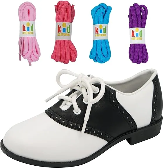 Saddle Shoes Oxford 50's Style Sock Hop for Kids with Bonus Pack of Laces