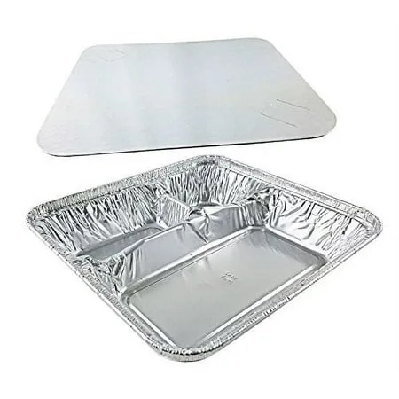 Handi-Foil Large Aluminum 3-Compartment Oblong Tv Dinner Tray Pan w/Lid 25/Pk (pack of 25)