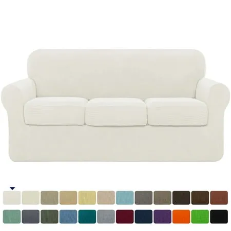 Subrtex Textured Grid Stretch Sofa Cover Couch Slipcover with Separate Cushion Cover (White, Loveseat)