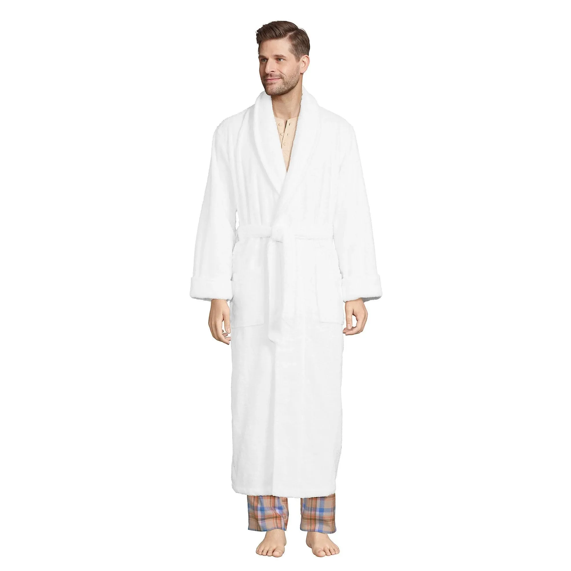 Lands' End Men's Full Length Turkish Terry Robe - Medium - White