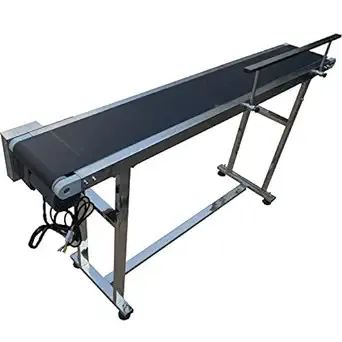 VEVOR PVC Belt Conveyor 59Inch Length Electric PVC Conveyor 7.8 Width 110V Adjustable Automatic Speed Conveyor Machine with Single Guardrails in Stainless Steel Industrial Transport Equipment