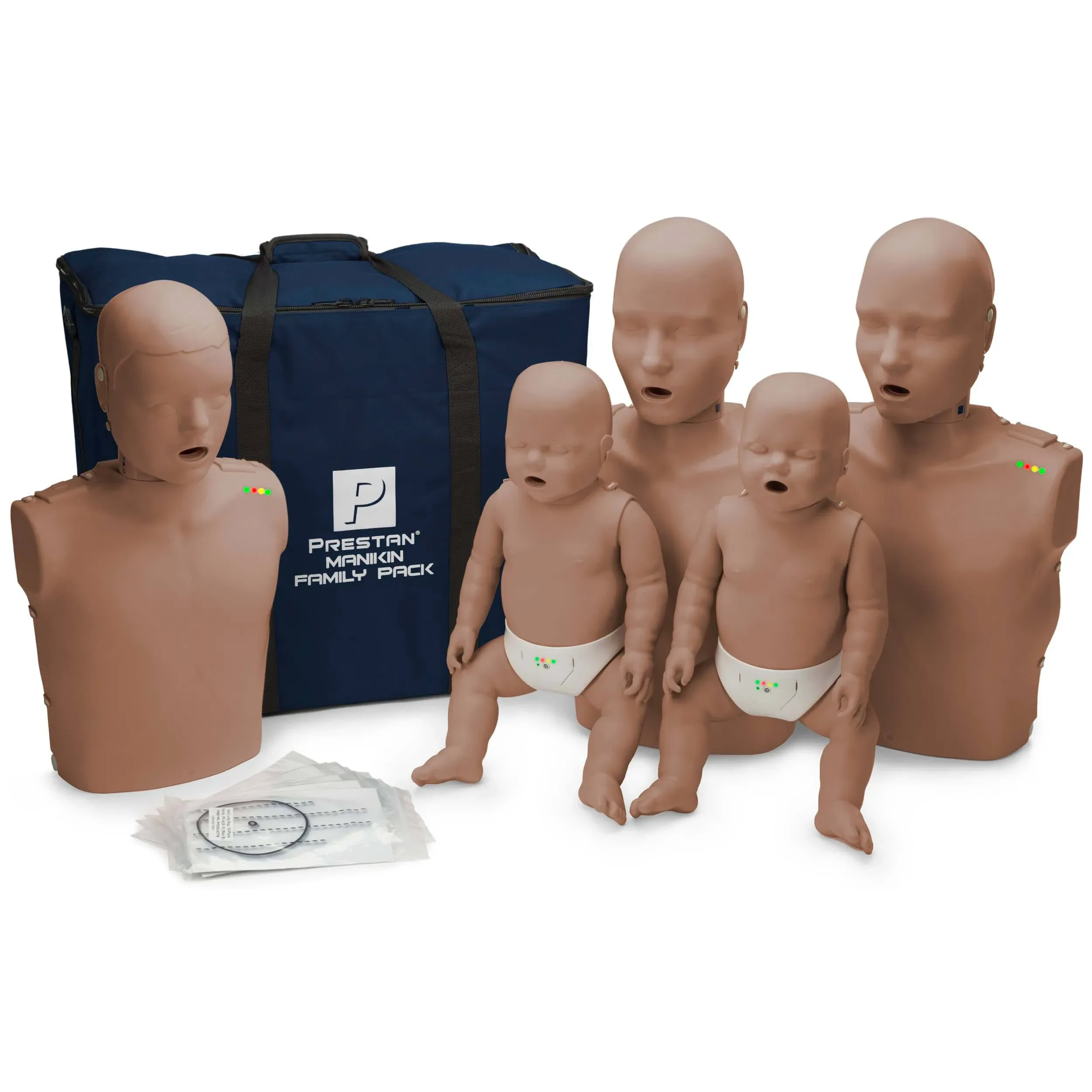 Prestan PP-FM-500M-DS (2)Adult, (1)Child &amp; (2)Infant Dark Skin CPR Manikins