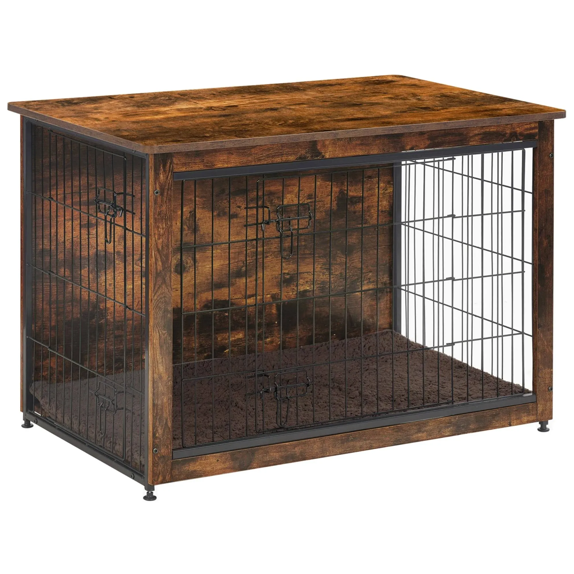 DWANTON Dog Crate Furniture with Cushion, Wooden Dog Crate Table, Double-Doors Dog Furniture, Indoor Dog Kennel, Dog House, Dog Cage Large, 38.5" L