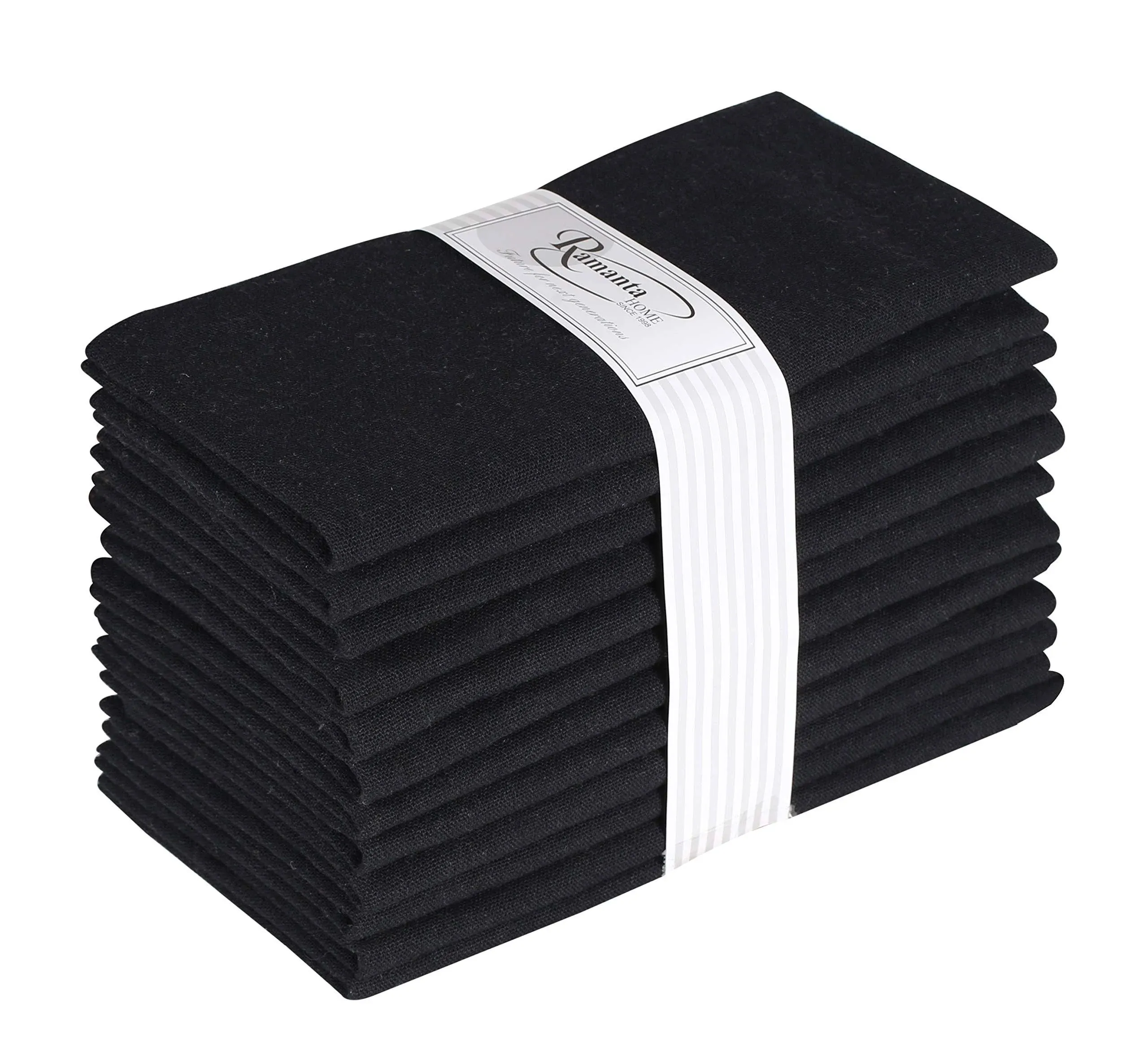 12-Pack 100% Cotton Dinner Napkins 18 by 18-Inch Soft Absorbent Comfortable - Ideal for Events and Regular Use - Black