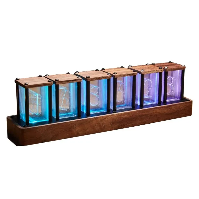 Nixie Tube Clock , Cool Clock, Retro Wooden Shell /LED Full Color Custom RGB and 12/24h Display,Decorate Room