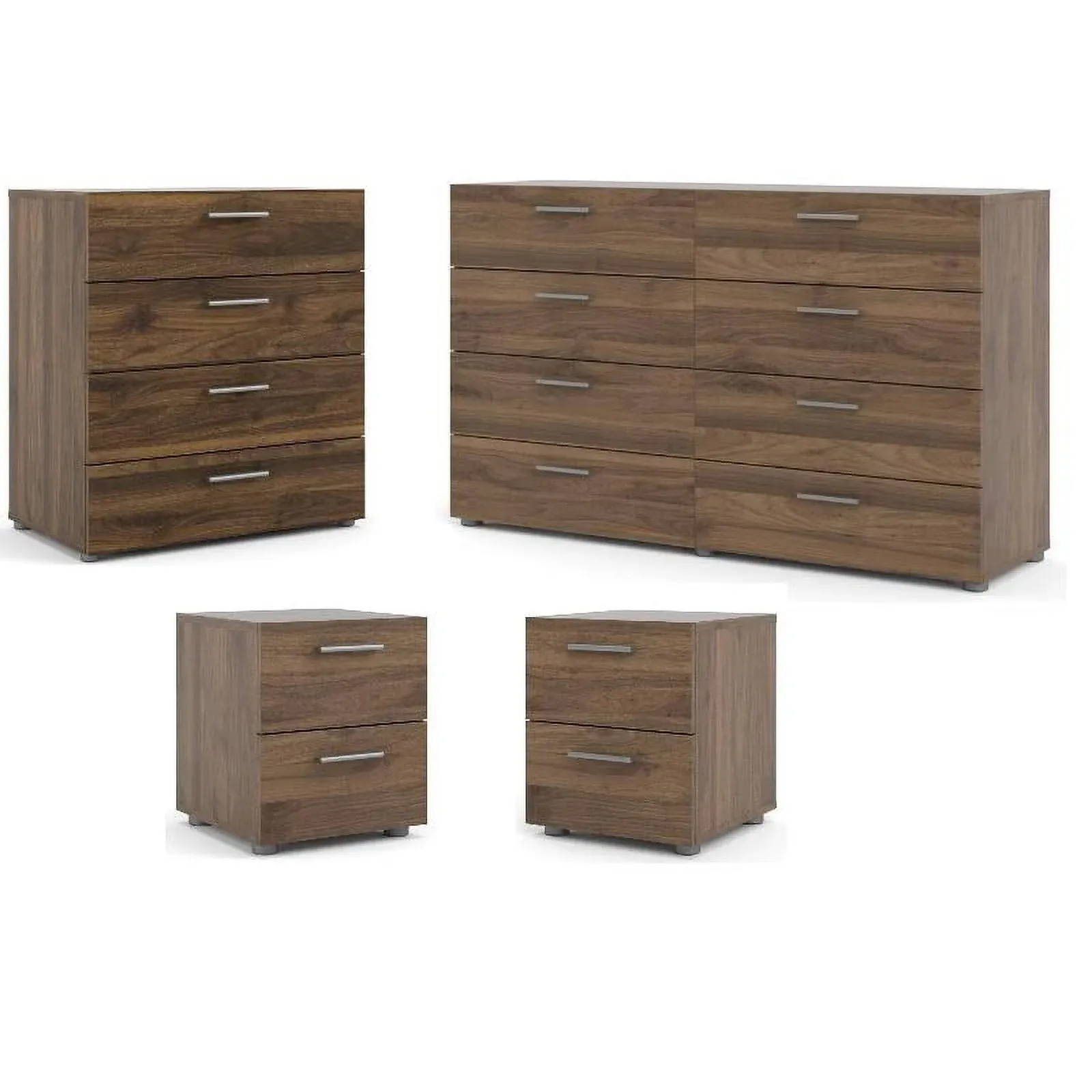 Home Square 4 Piece Bedroom Set with Dresser 2 Nightstands and Chest in Walnut ...