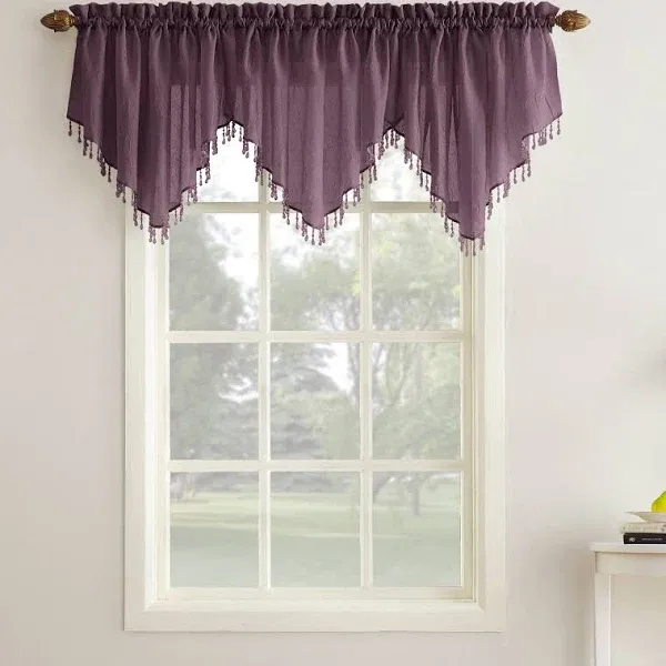 24"x51" Erica Crushed Sheer Voile Beaded Ascot Curtain Valance Purple 