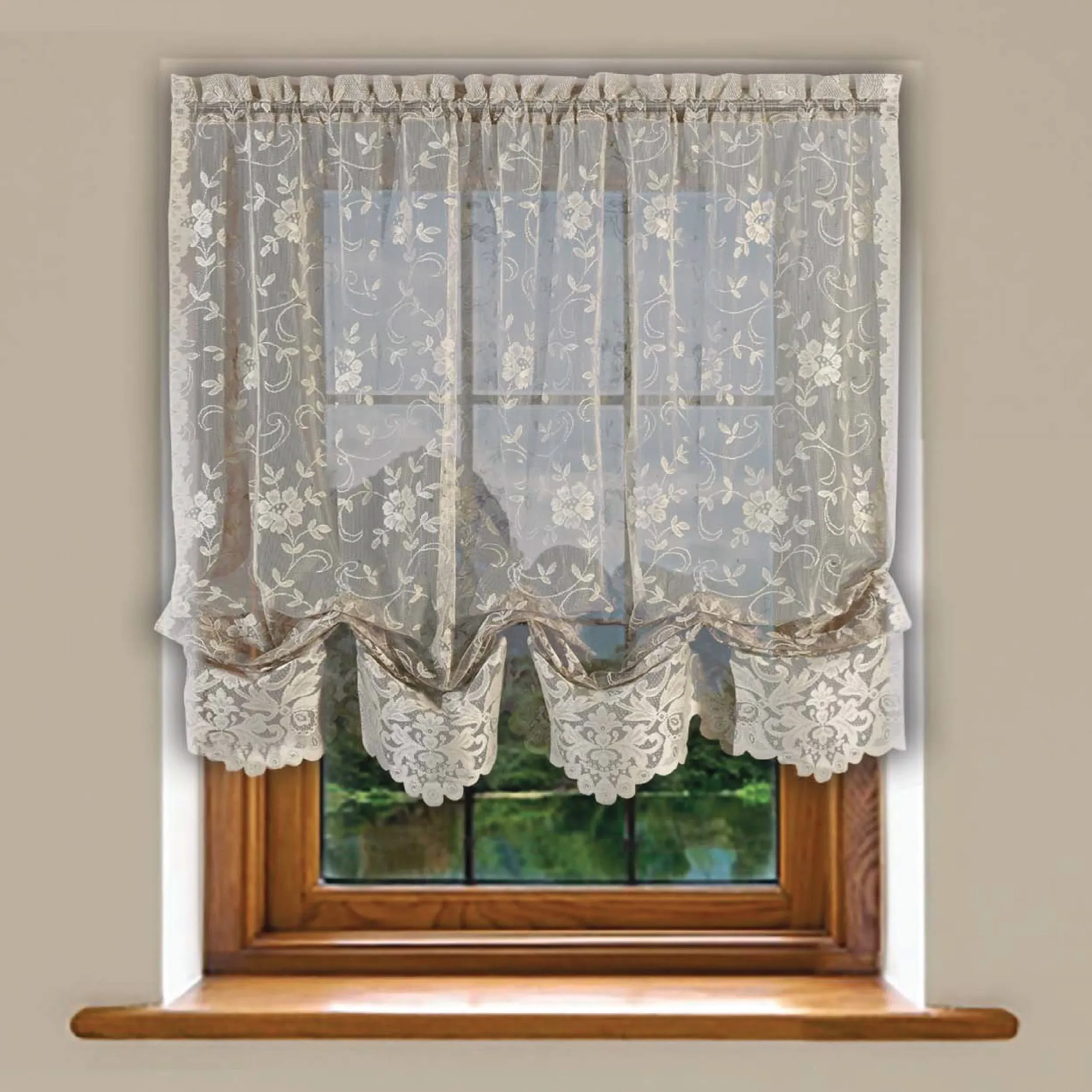 Ophelia & Co. Grace Shabby Chic Floral Lace Ballon Tie Up Window Curtain