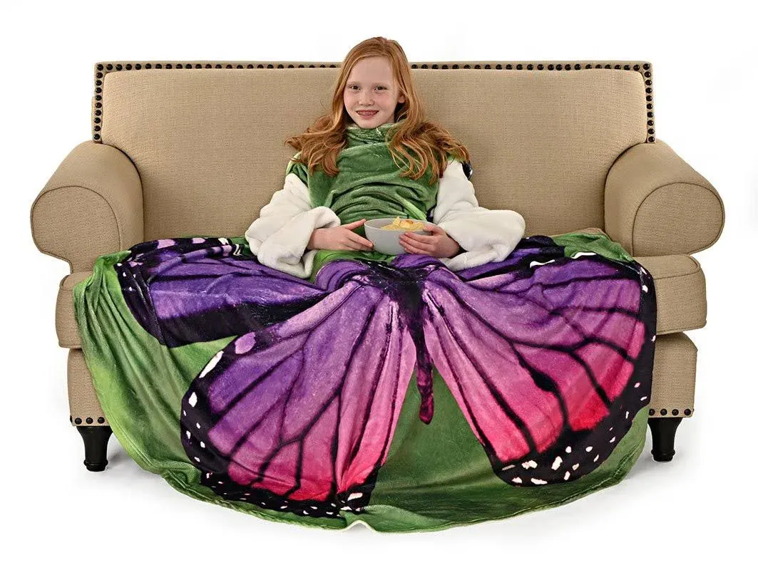 Purple Butterfly Wearable Sleeved Round Arm Blanket 68" Diameter