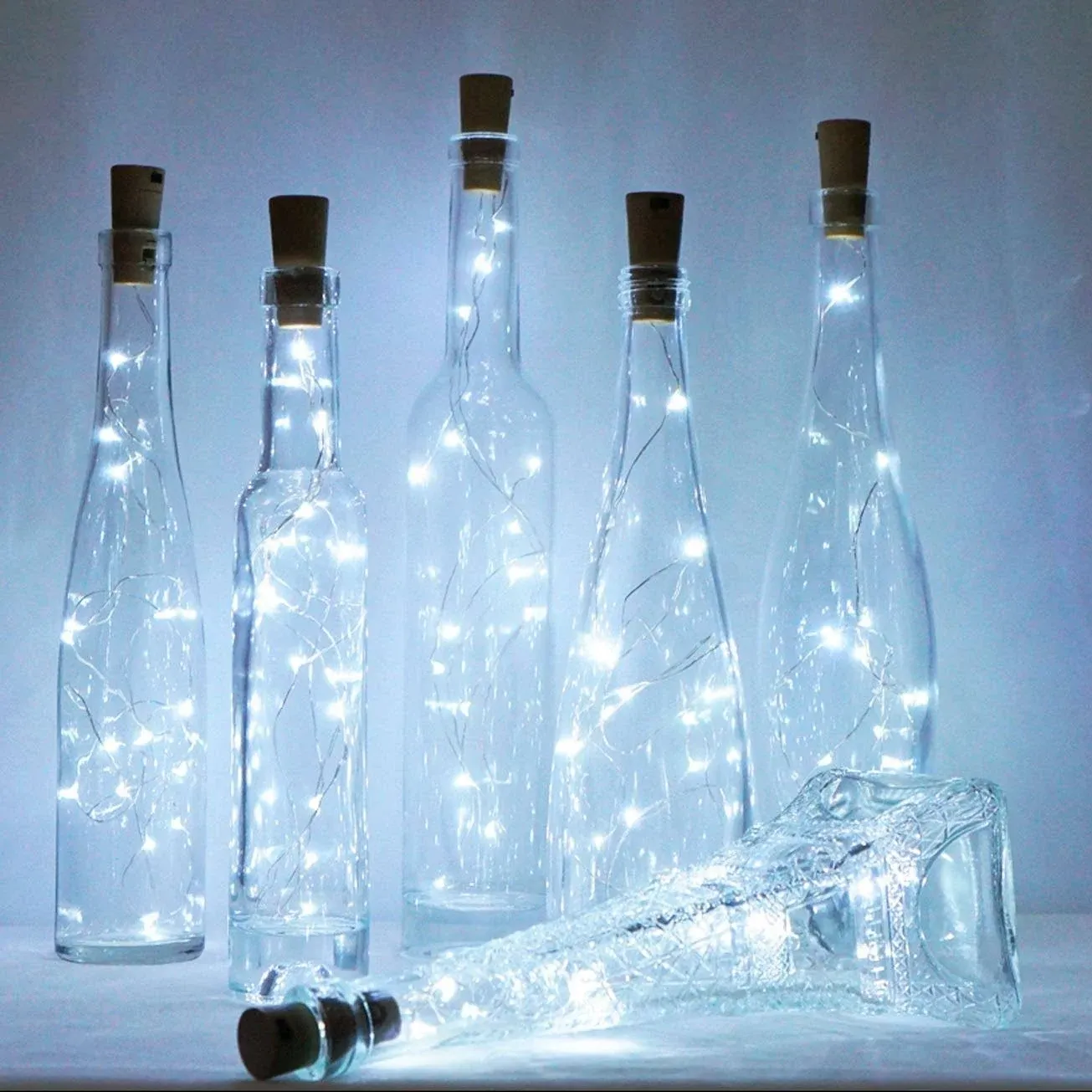 Wine Bottle Lights with Cork, 12 Pack Battery Operated 12 LED Cork Shape Silver Wire Colorful Fairy Mini String Lights(No Bottles) for DIY, Party, Christmas, Wedding Decor (Cool White)