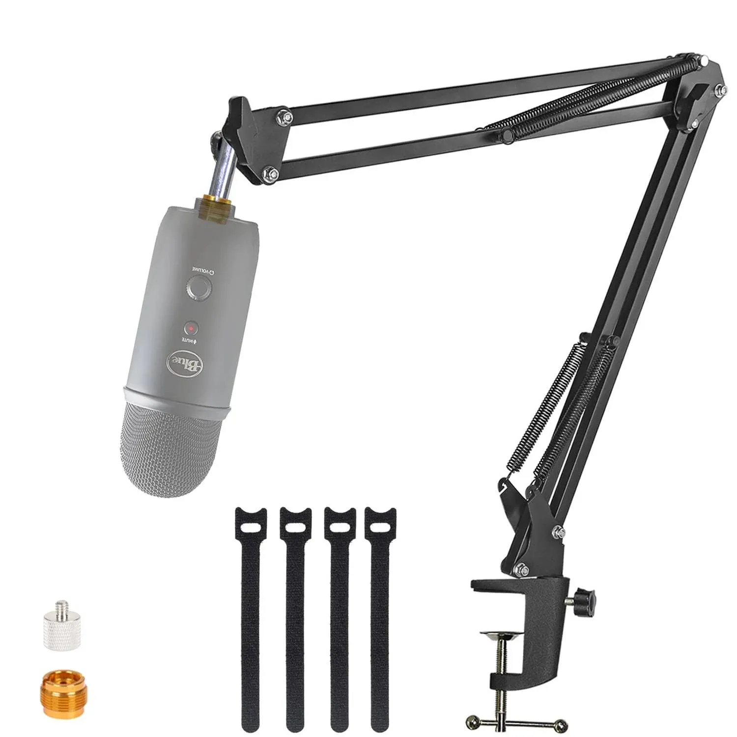 for Blue Yeti Microphone Boom Arm, YUZUHOME Adjustable Suspension Blue Yeti x and Blue Yeti Nano Mic Stand with 38 to 58 and 38 to 14Screw Adapter, Bl