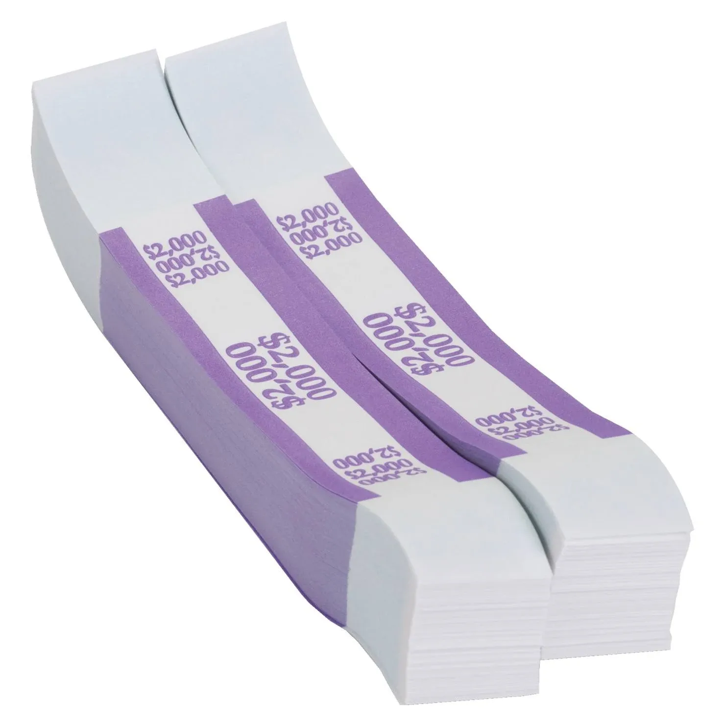 Self Sealing Currency Straps, Money Bands, $2000, Violet 1000 pack