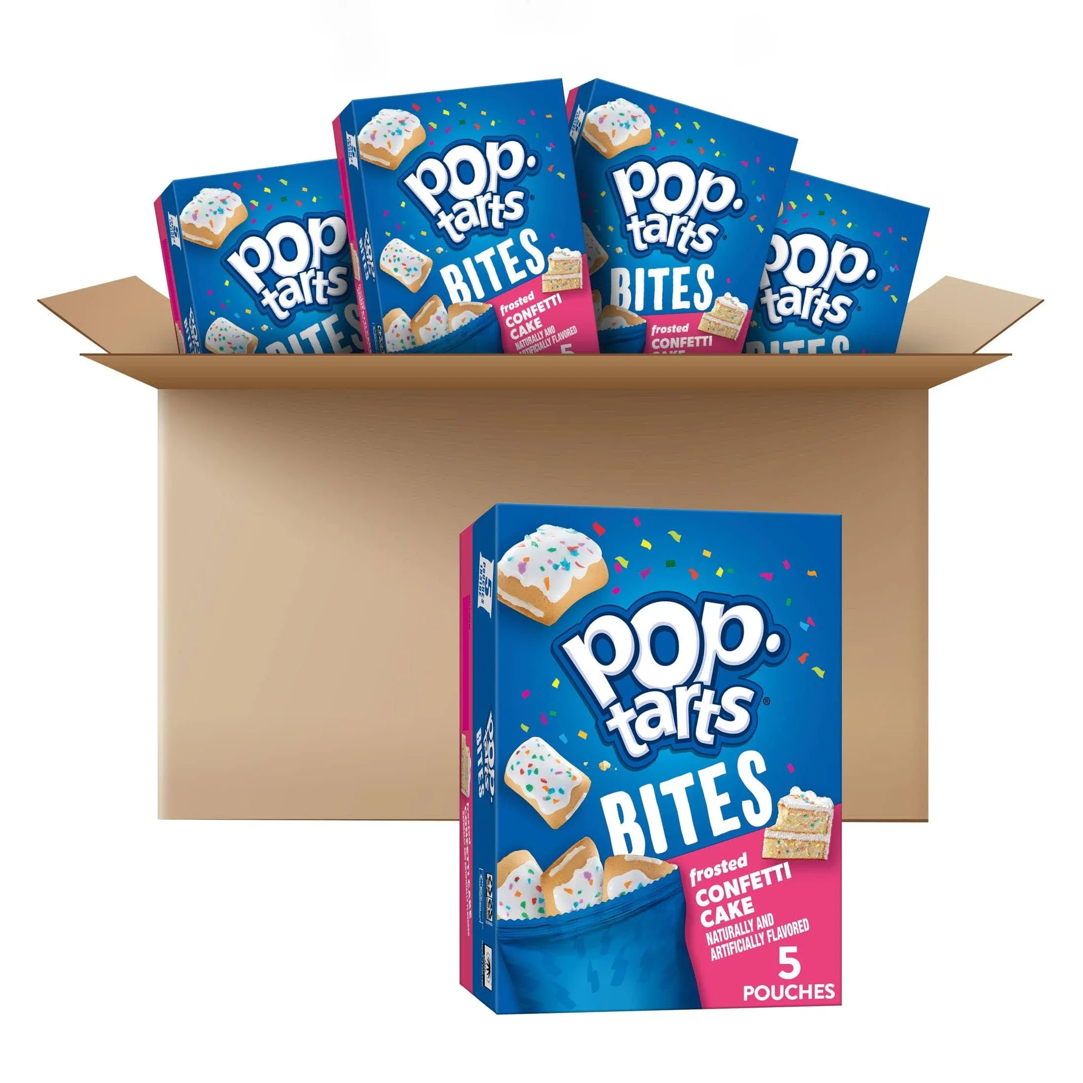 Pop-Tarts Baked Pastry Bites, Kids Snacks, School Lunch, Frosted Confetti Cake (5 Boxes, 25 Pouches)