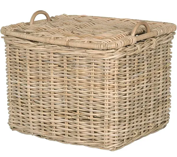 Rattan Core Rectangular Storage Basket with Lid, Natural, Large