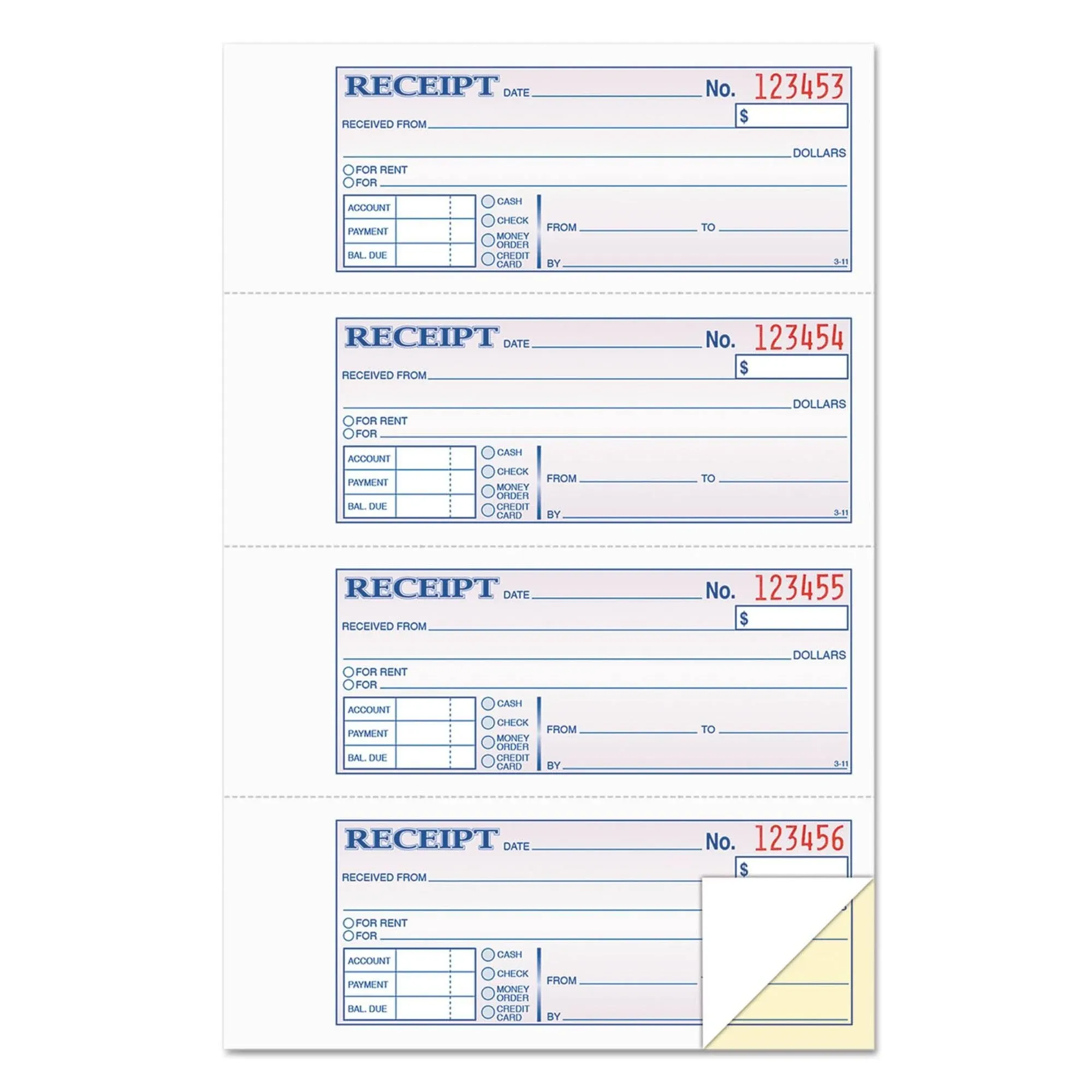 Tops Money and Rent Receipt Books 2-3/4 x 7 1/8 Two-Part Carbonless 200 Sets/Book