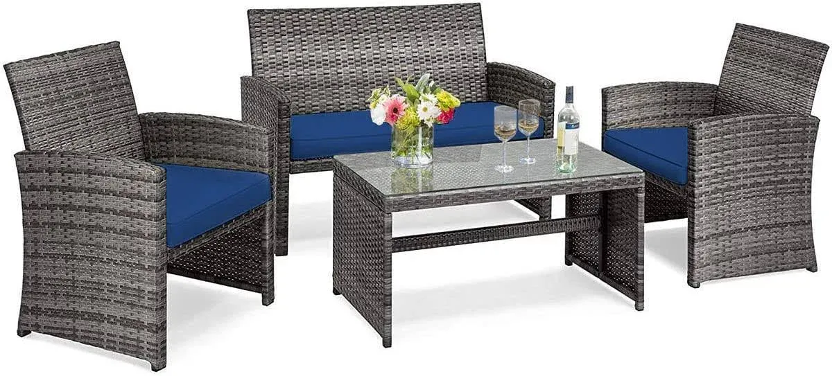 Tangkula 4 Pcs Wicker Patio Conversation Set, Outdoor Rattan Sofas with Table Set ...