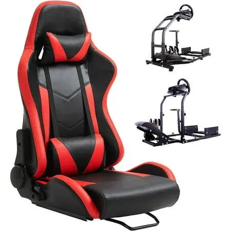 Dardoo Racing Gaming Bucket Seat with Adjustable Double Slide Adapt Gaming Simulator Cockpit Racing Wheel Stand Chair Video Game Chairs Red