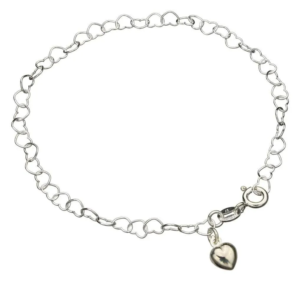 Sterling Silver Heart Link Charm Nickel Free Chain Bracelet Italy, 7.5 inch ...