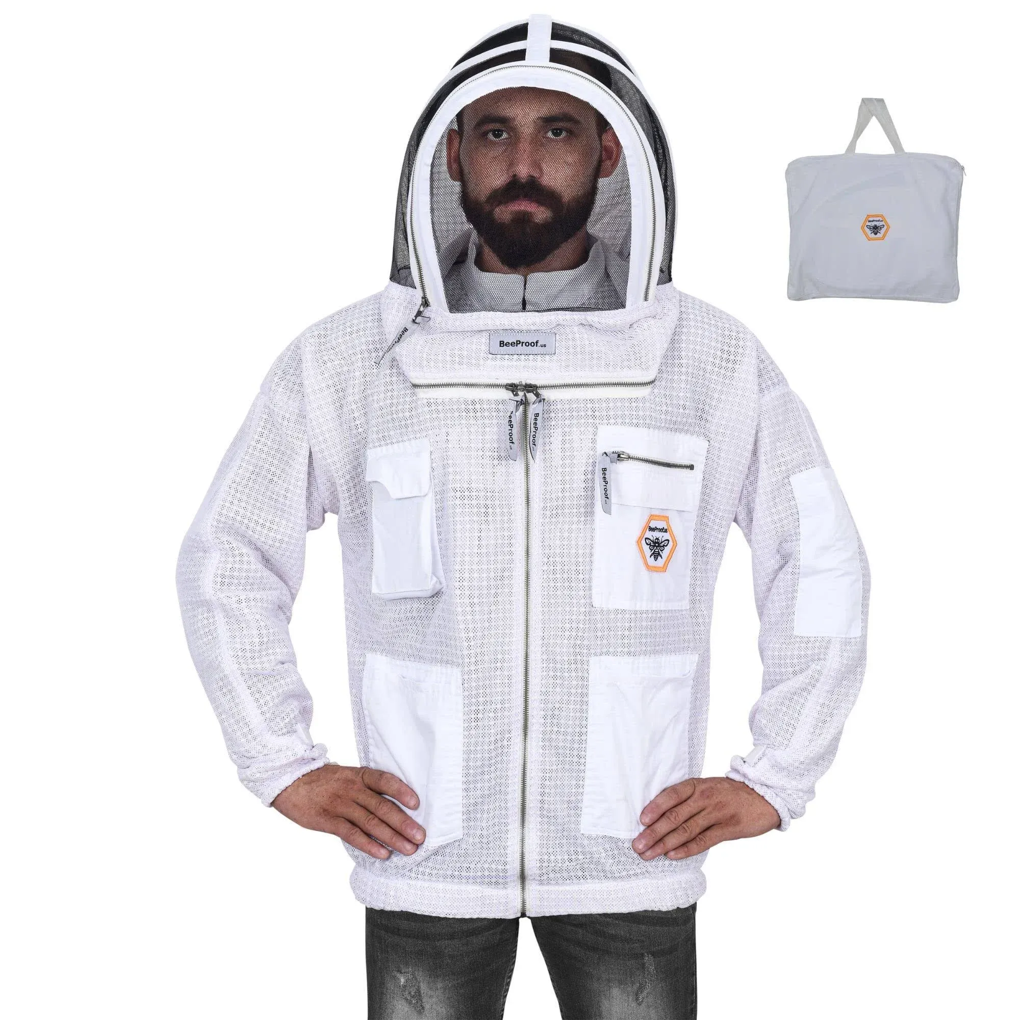 Bee Proof 3 Layer White Mesh Fabric Ultra Ventilated Bee Keeping Safety Jacket ...