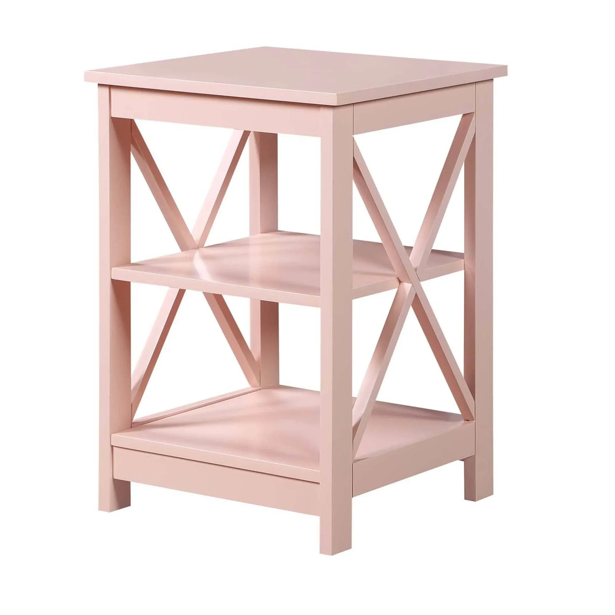 Convenience Concepts Oxford End Table with Shelves, Blush Pink