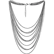 COOLSTEELANDBEYOND Waterfall Multi-Strand Chains Statement Collar Necklace with Rhinestones Chains, Dress