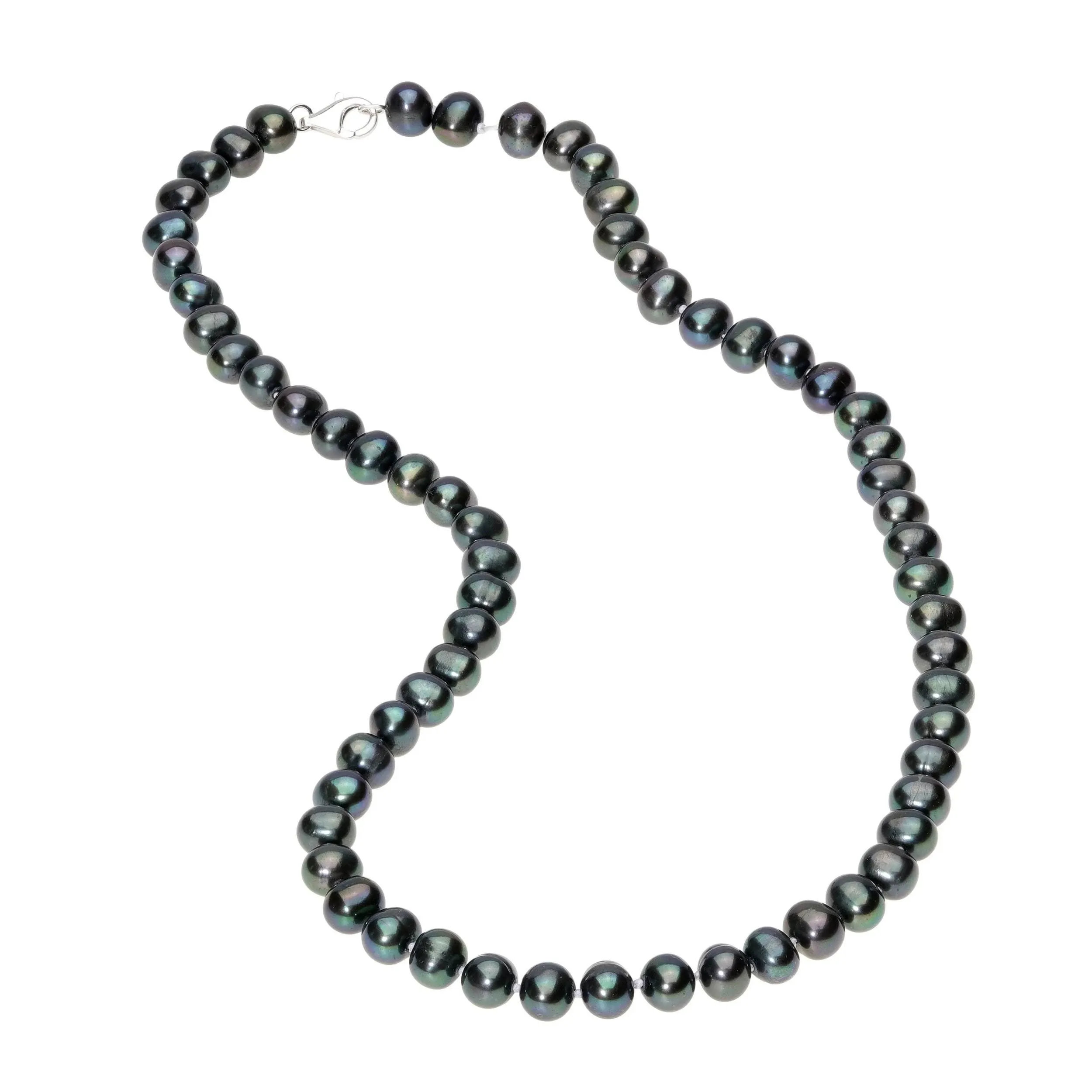 Black Pearl Necklace in 925 Sterling Silver with Lobster Claw - 20 Inches Long