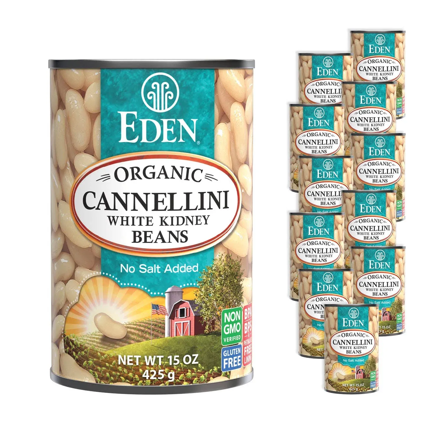 Eden Organic Cannellini White Kidney Beans, No Salt Added, 15-Ounce Cans (Pack of 12)