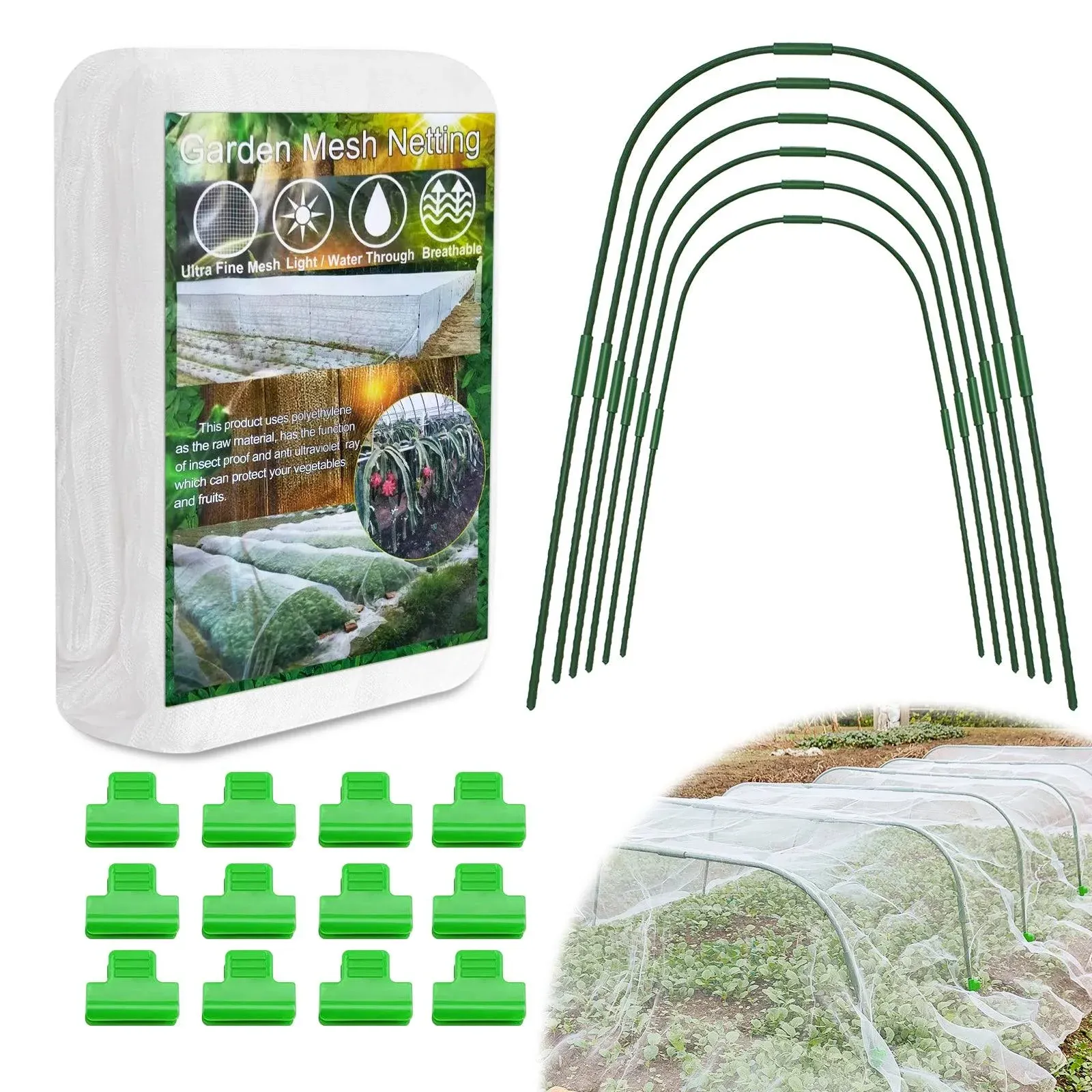 Garden Netting Kit with 8 x 20 ft Mesh Plant Cover