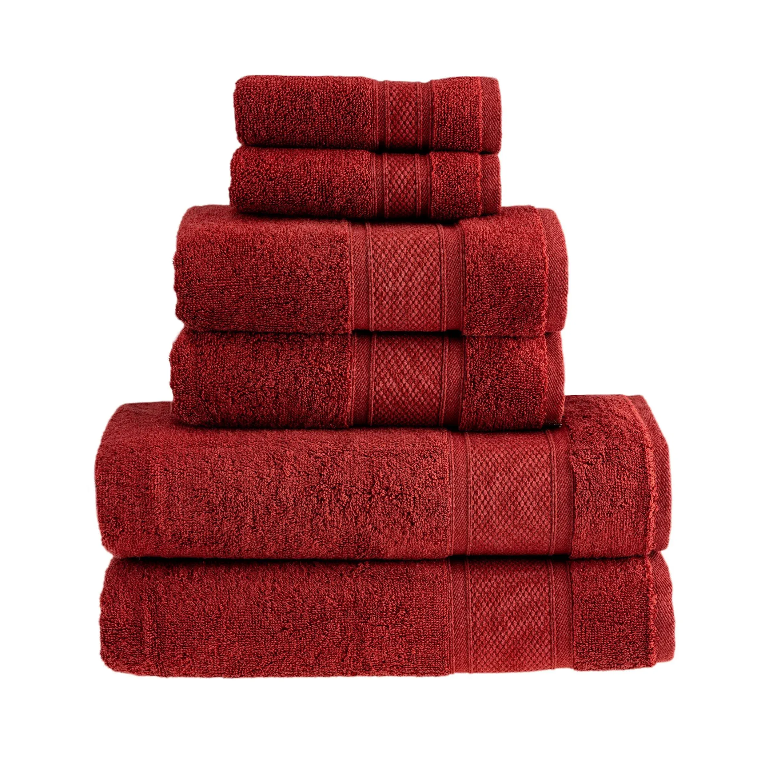 HALLEY Turkish Cotton Towels Set with 2 Bath Towels, 2 Hand Towels & 2 Washcloths - Hotel & Spa Quality - Soft, Quick Drying & Absorbent Towels for Bathroom, Shower & Face (6-Piece Set - Red)