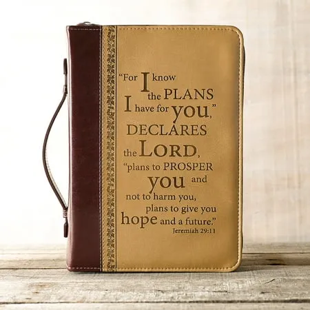 Christian Art Gifts I Know The Plans Two-Tone Bible Cover in Tan