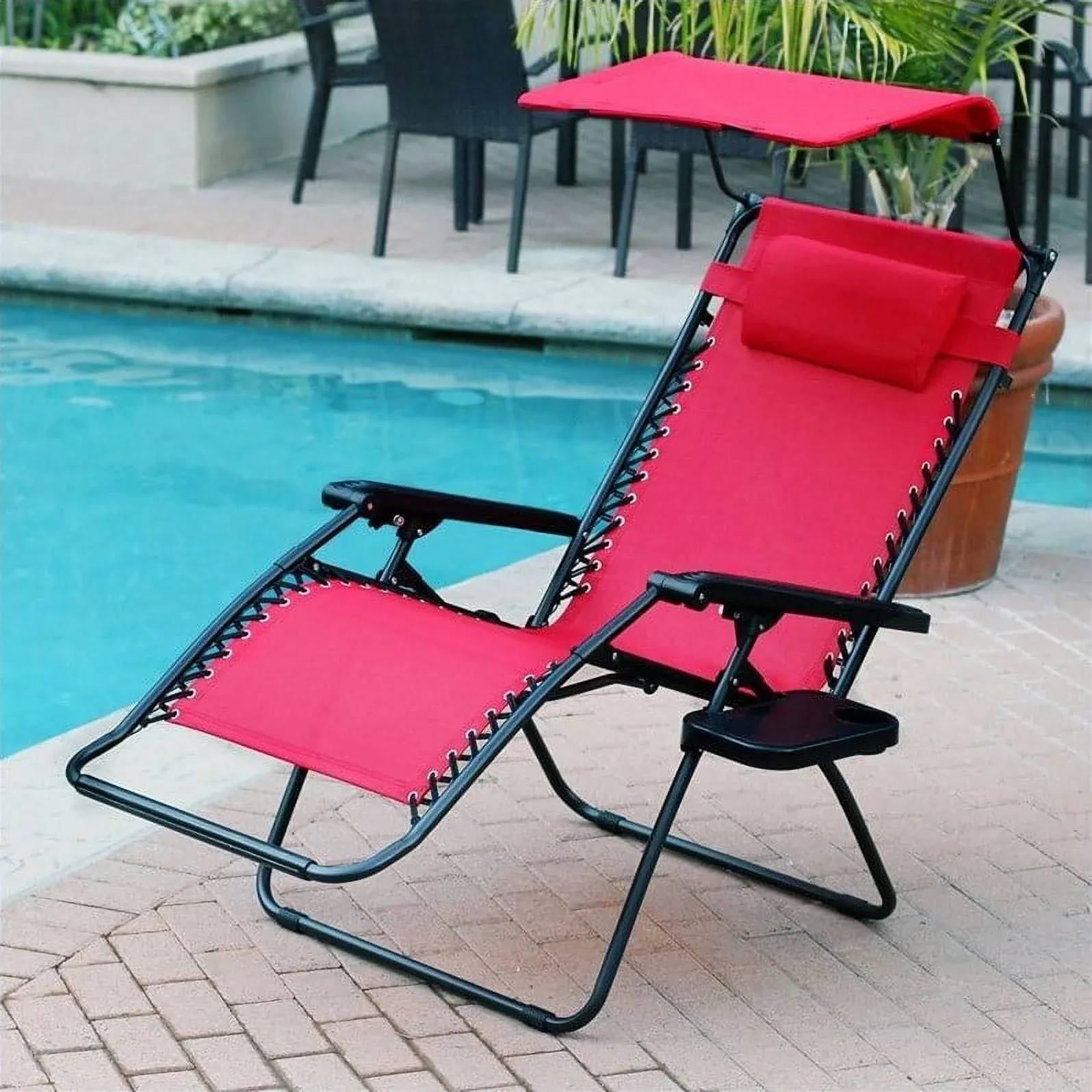 Jeco Oversized Zero Gravity Chair with Sunshade and Drink Tray - Red