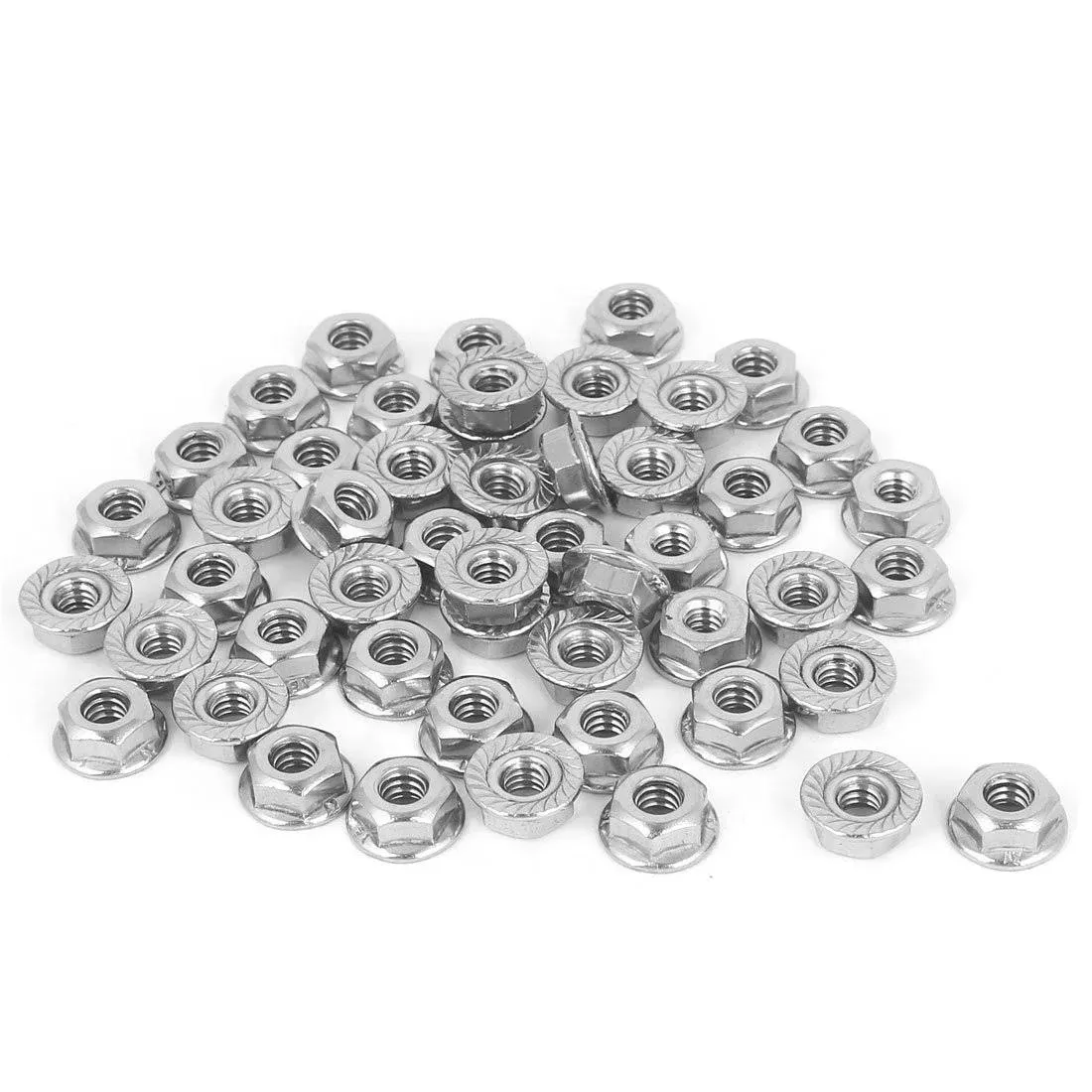 3/16-24 Serrated Flange Hex Lock Nuts, 50Pcs Hexagon Flange Nut, Silver