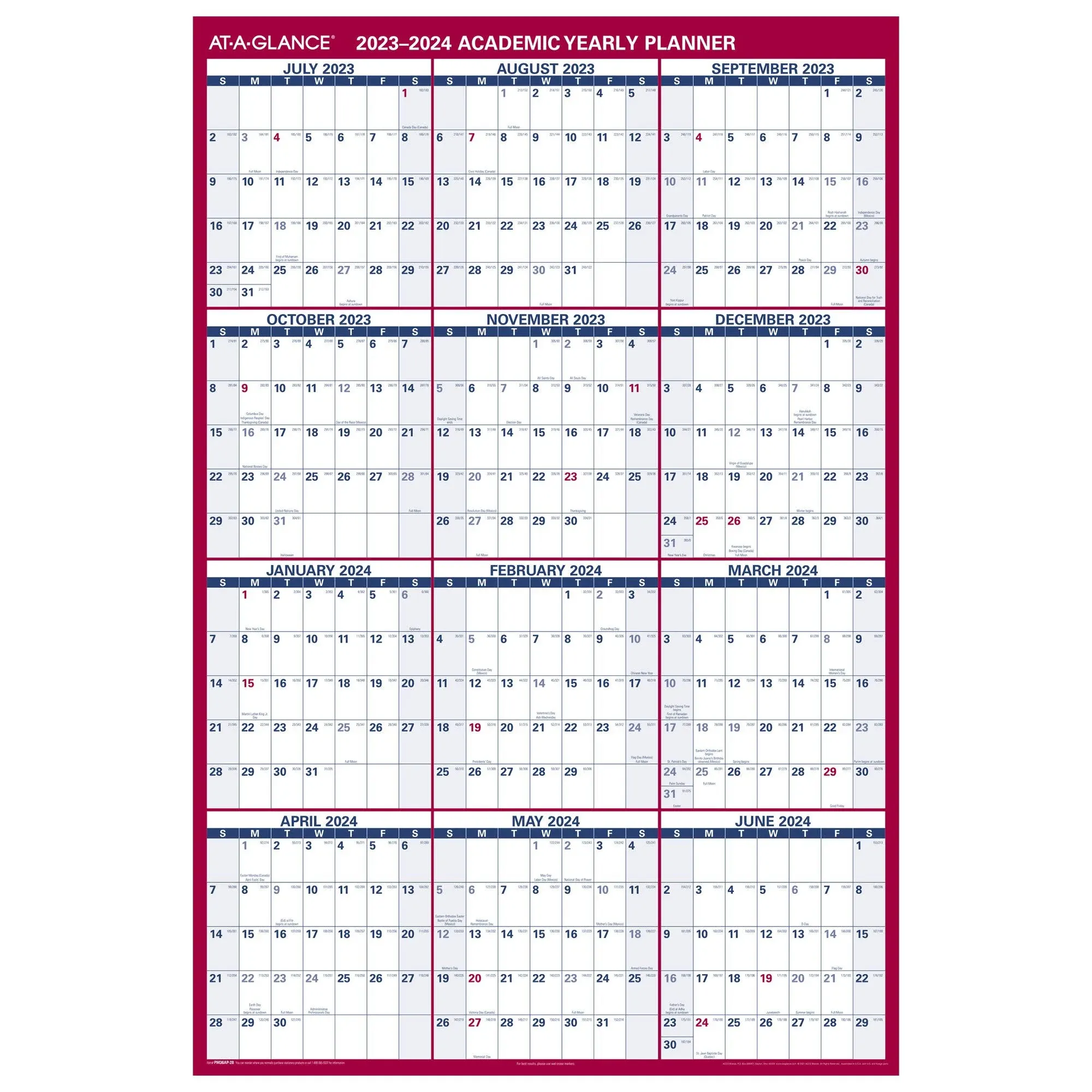 At-a-glance Academic Erasable Reversible Etra Large Wall Calendar, 48