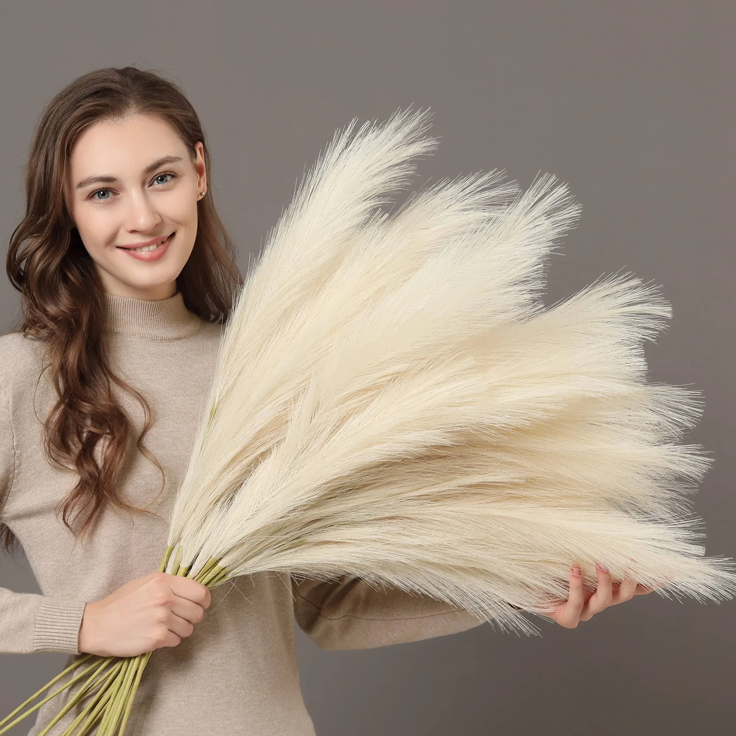 Perfnique Pampas Grass Decor Tall, 9PCS Pompas, Large Faux Pampas Grass, 38'' Tall Pampas Grass for Floor Vase, Feathers for Vase, Boho Wedding Decor, Rustic Farmhouse Home Decor(Ivory)