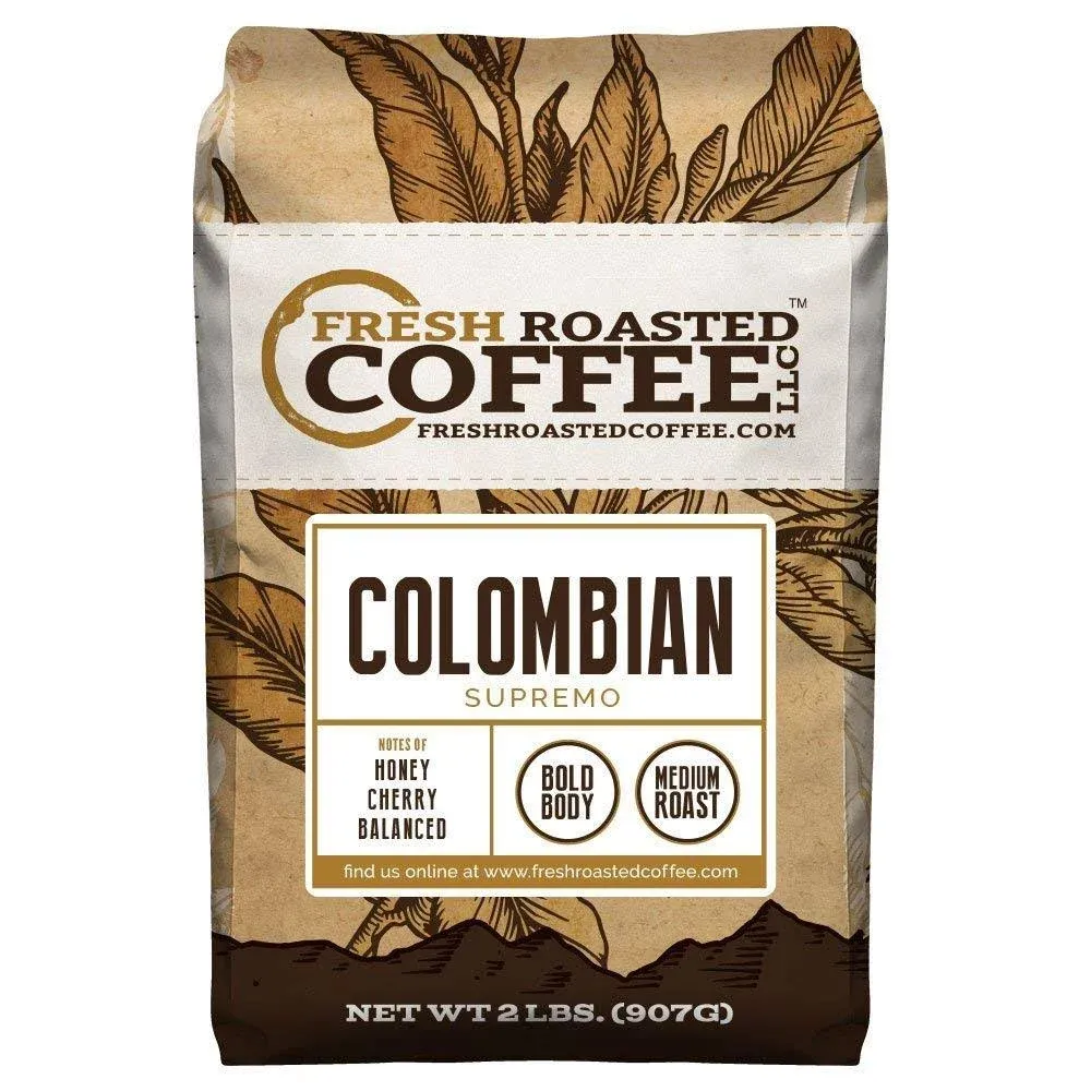 Fresh Roasted Coffee, Colombian Supremo, 2 lb (32 oz), Medium Roast, Kosher, Whole Bean