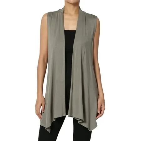 TheMogan Women's Long Vests Sleeveless Draped Lightweight Open Front Cardigan