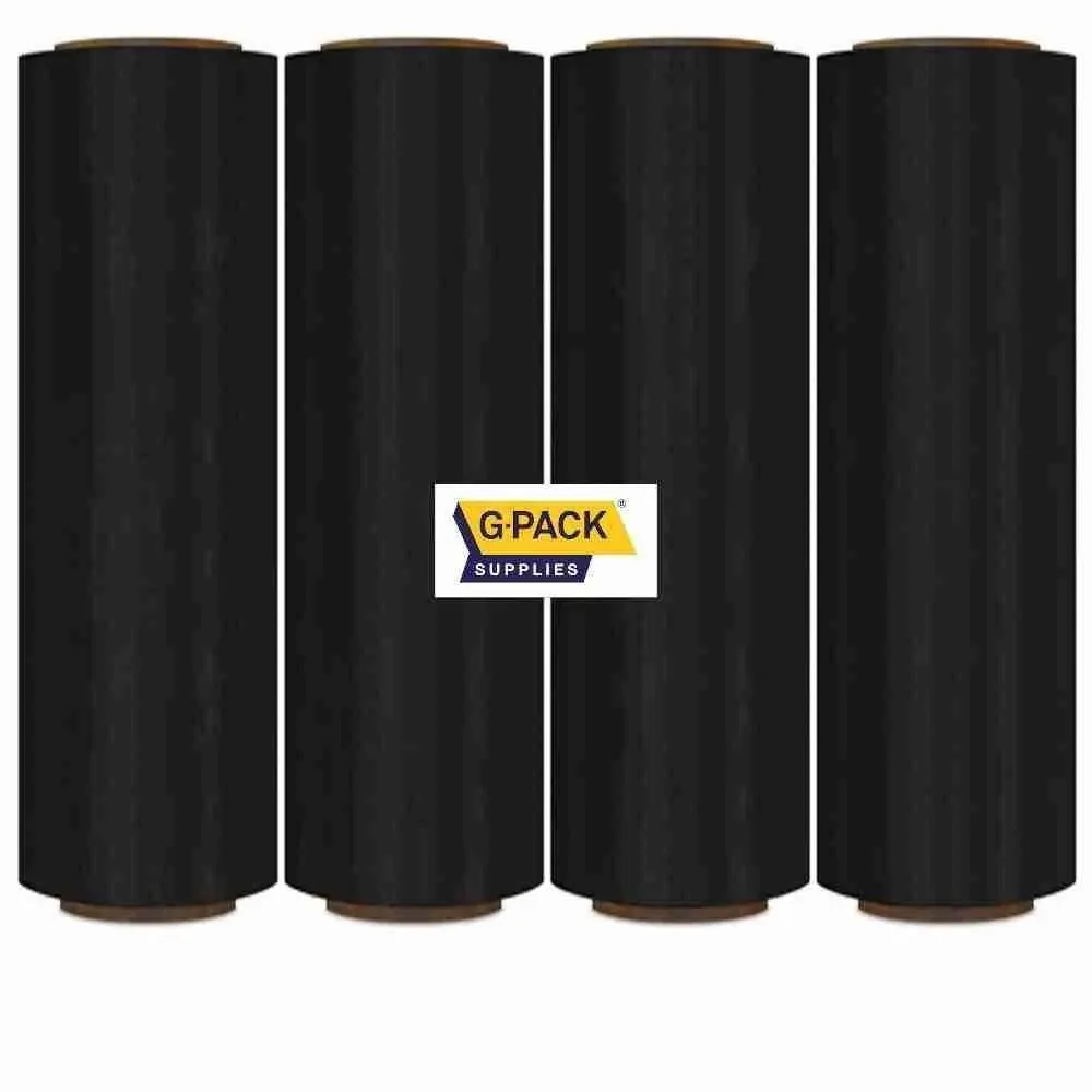 Gpack 18 x 1000 ft 4 Rolls - 85 Gauge Thick Stretch Film Moving & Packing Shrink Wrap. Industrial Strength, Black Plastic Pallet Shrink Film Opaque