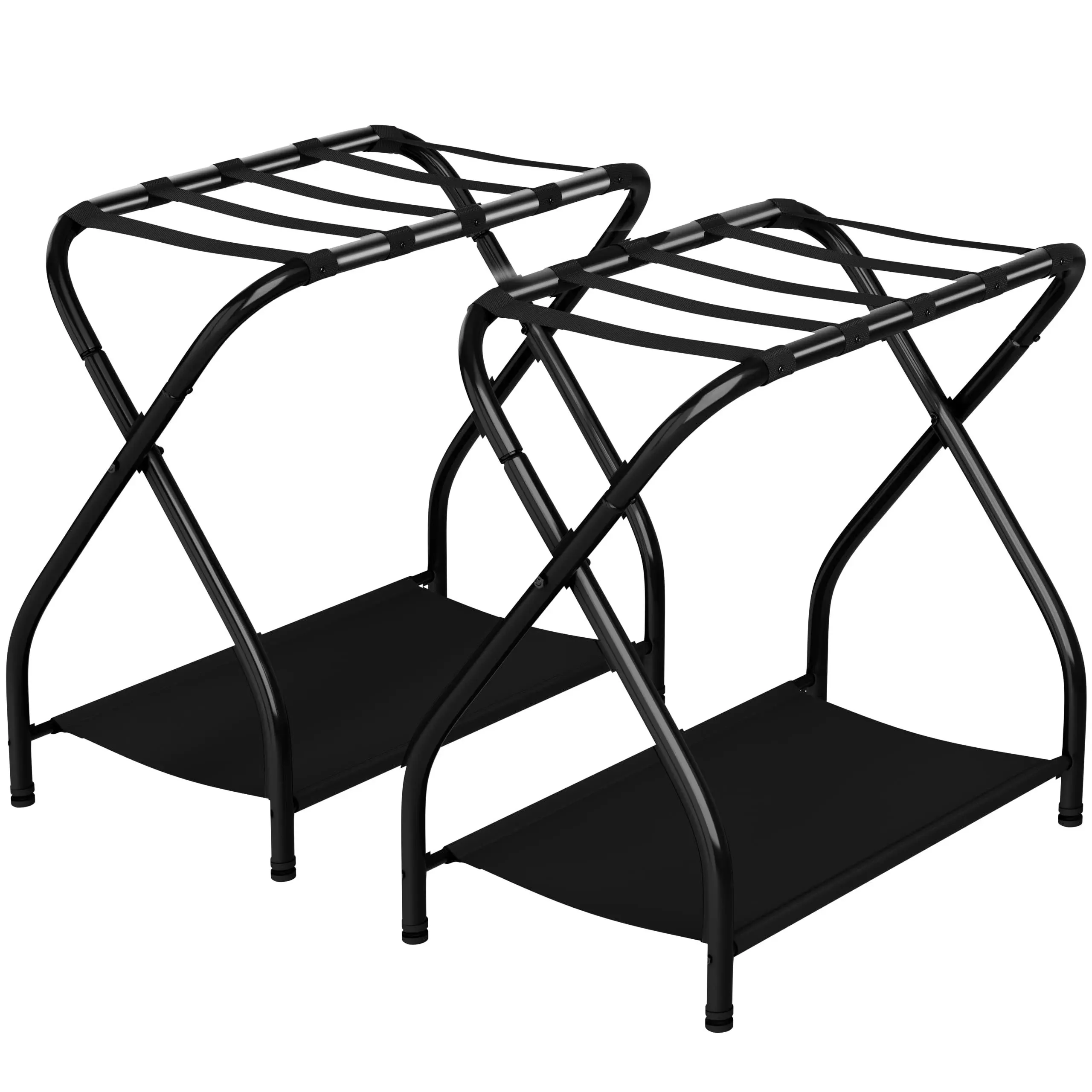 2pack Premium Luggage Rack With Folding Storage Shelf Collapsible Metal Suitcase