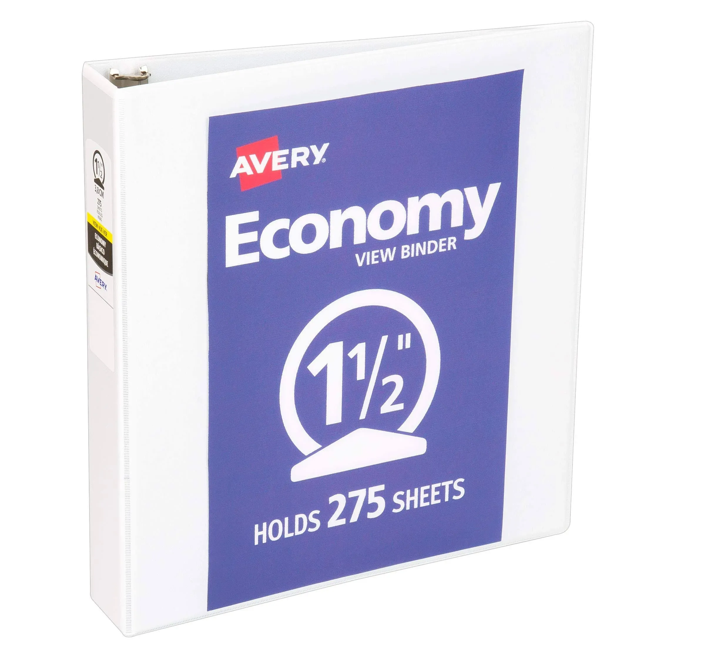 Avery Economy View 3 Ring Binder, 1.5" Round Rings, 1 White Binder (05770)